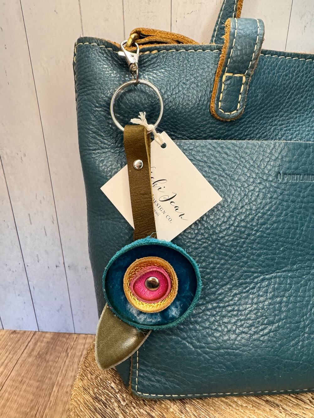 Genuine Leather Round Flower Purse Charm Blue Gold Bright Pink Boho Bag Charm